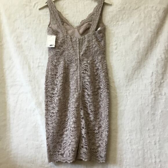 David Bridal Short Mocha Lace Dress with V-Neck - Picture 10 of 16